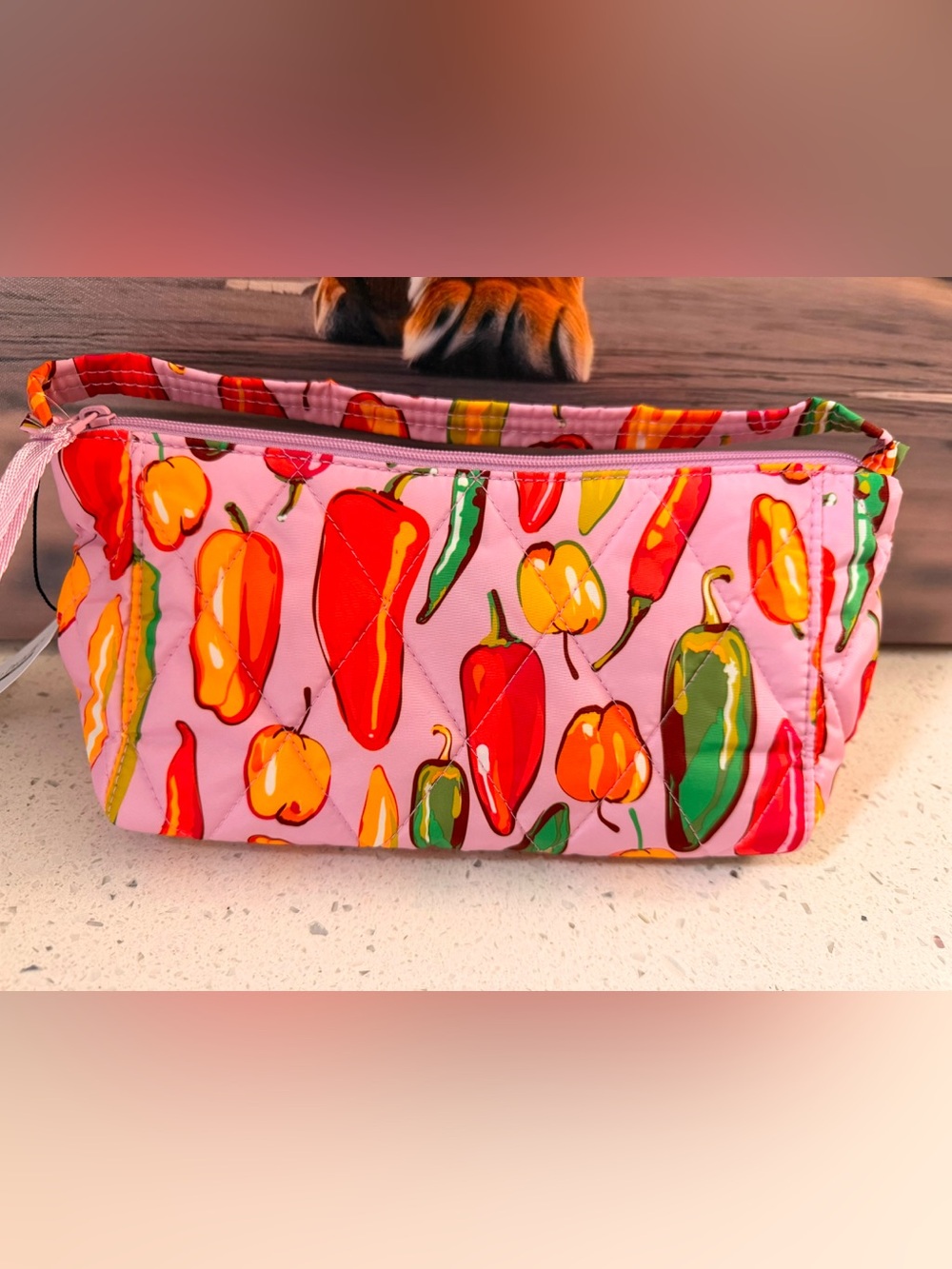 Vera Bradley Pink Pepper Cosmetic Wristlet with Colorful Pepper Print